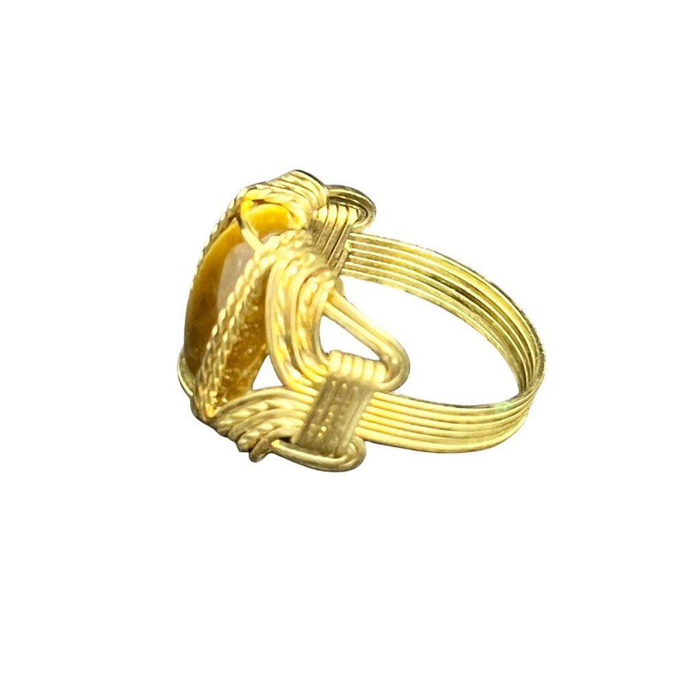 Vintage Gold Filled Wire Wrapped Tigers Eye Cabochon Men's Ring (R220-1) - Picture 5 of 13
